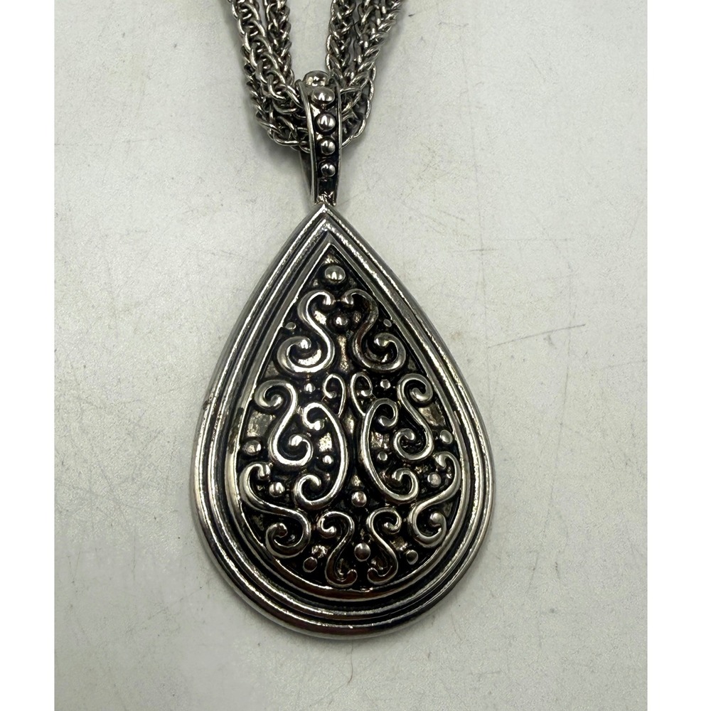 Lia Sophia Silver Tone Multi Strand Chain Filigree Teardrop Pendant Necklace